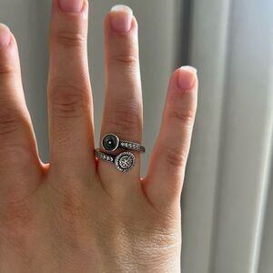 Pandora Silver Open Circle Ring with Clear Stones - missing pearl setting